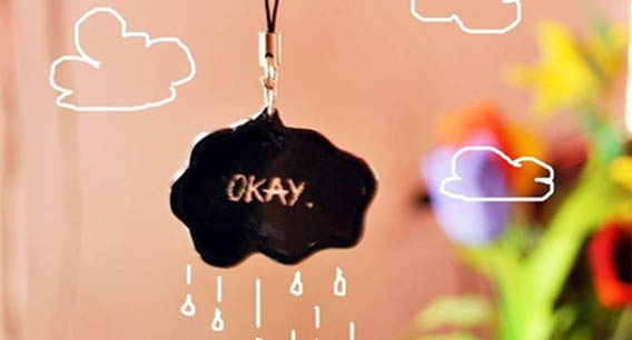 A cute black cloud keybie with "okay" from the Fault in Our Stars on it